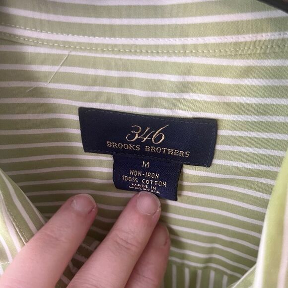 Brooks Brothers 346 Non Iron Green White Stripes Long Sleeve Button Down Shirt M - Picture 3 of 6